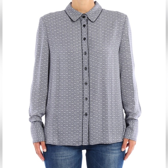 TORY BURCH Women's Gemini Link Print Button-Down Shirt - Grey/ White, Sz 2 - Picture 3 of 11
